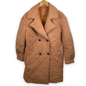 Avec les Filles  Washed Double Breasted Quilted Peacoat